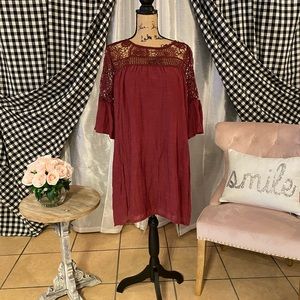Boho style maroon crochet dress